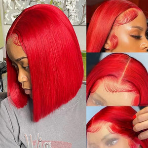 Red Bob Wig Human Hair Straight Short Bob Lace Wigs For Black Women