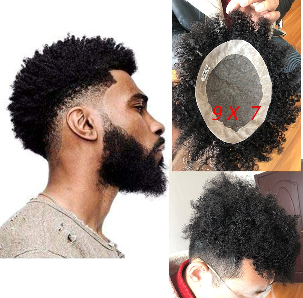 2021 New Hairstyle  Afro Curly Toupee for Black Men 8''x6''Base