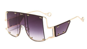 Metal Rivet Eyewear Oversized Mirror Square Sunglasses