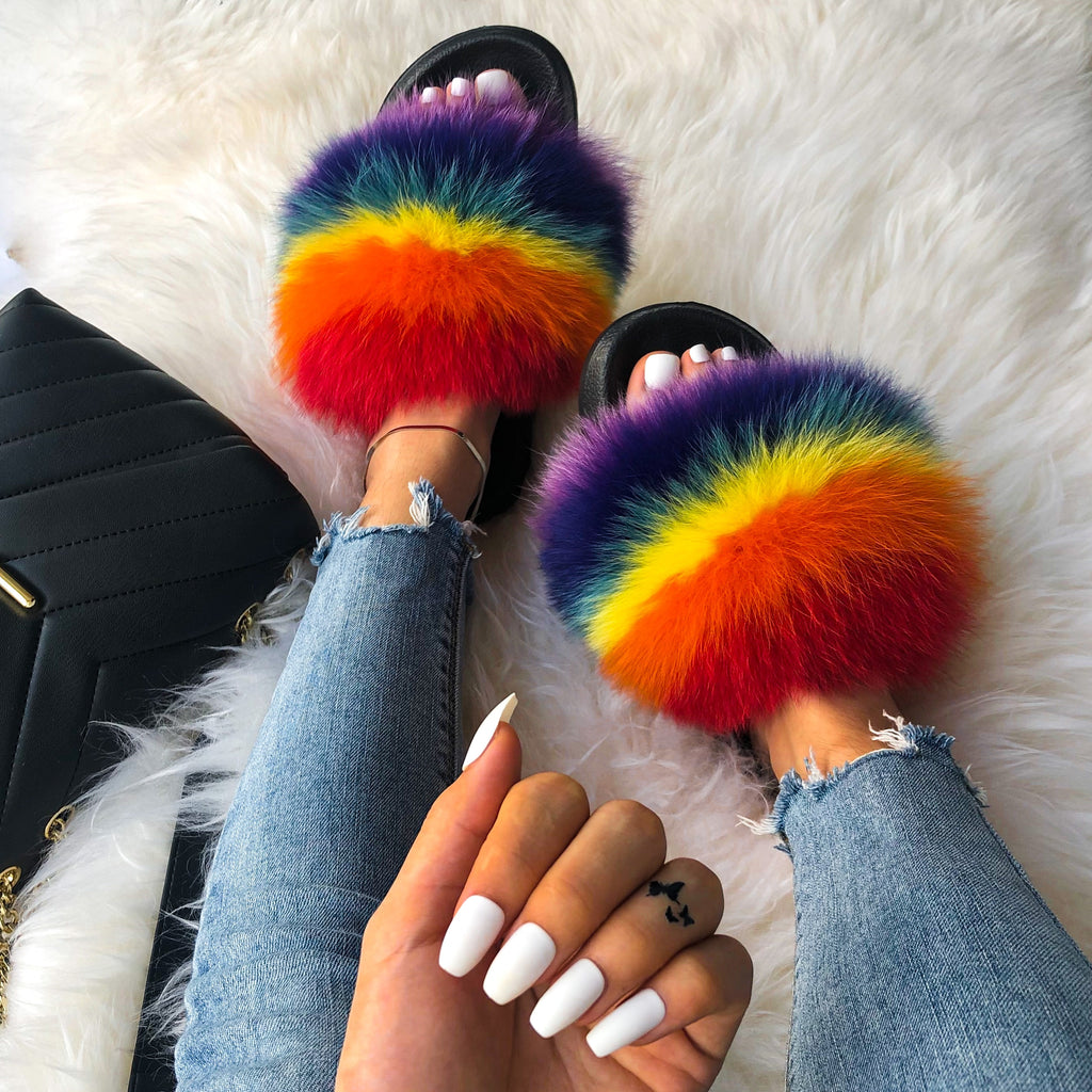 Real Fox Fur Slides For Women