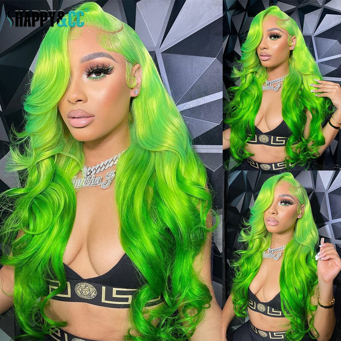 Green Body Wave Lace Front Wigs for Women Heat-Resistant Glueless Wig